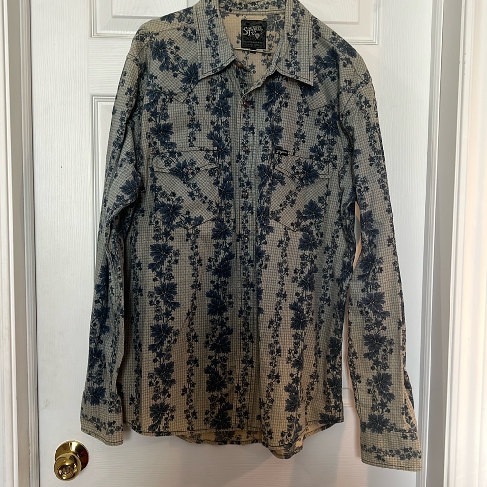 Men’s southern thread long sleeve western floral pearl snap button down xl